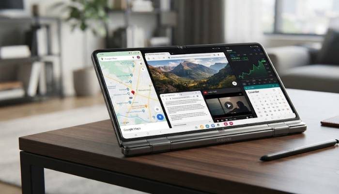 Samsung Galaxy Z TriFold smartphone opened to its massive 10-inch screen size Samsung Galaxy Z TriFold smartphone opened to its massive 10-inch screen size